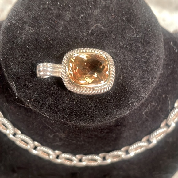 Sterling Silver 18”, wide link chain w citrine pendant. EUC. As is. See images - Picture 3 of 14